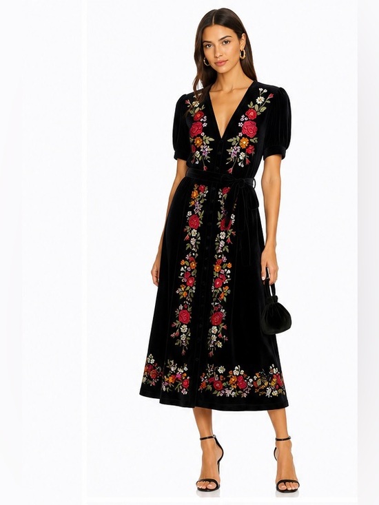 ASOS Dresses & Skirts - ASOS Velvet Embroidered Floral Midi Dress  6
